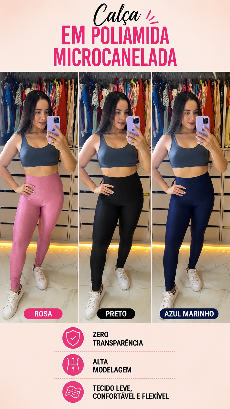 Calça em poliamida microcanelada